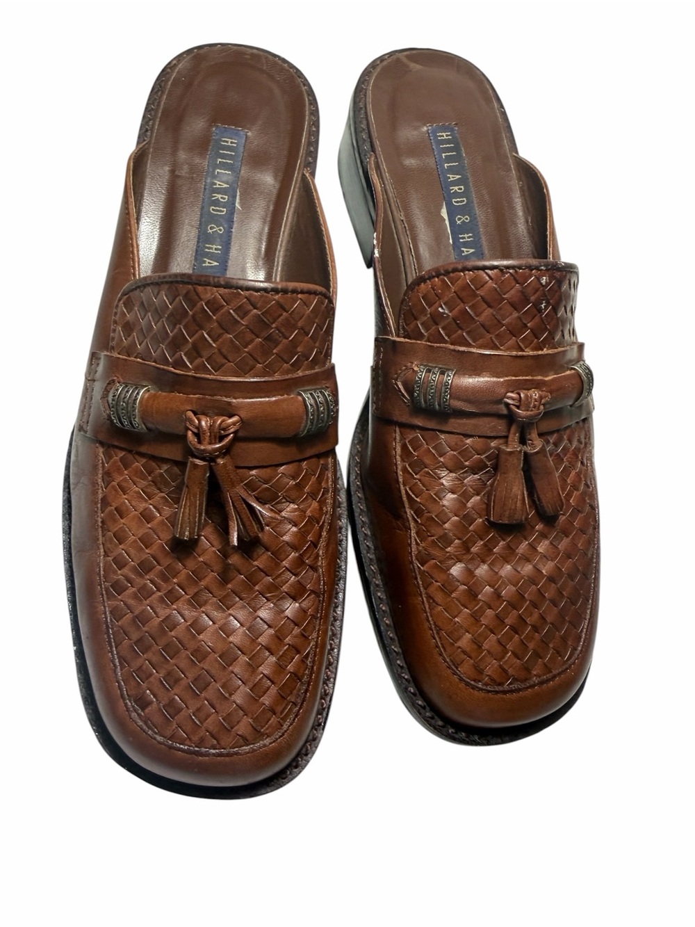 Hillard & Hanson Brown Woven Leather Tassel Loafers Mules Womens 7.5 - Picture 10 of 16